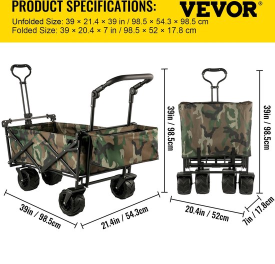 Bolderkar Opvouwbaar - Bolderkar - Bolderwagen - Bolderkar Kinderenvervoer - Bolderkar Opvouwbaar Met Massieve - Bolderkar Opvouwbaar Luchtbanden - Bolderkar Opvouwbaar Met Duwstang - Camouflage van MaxxGarden