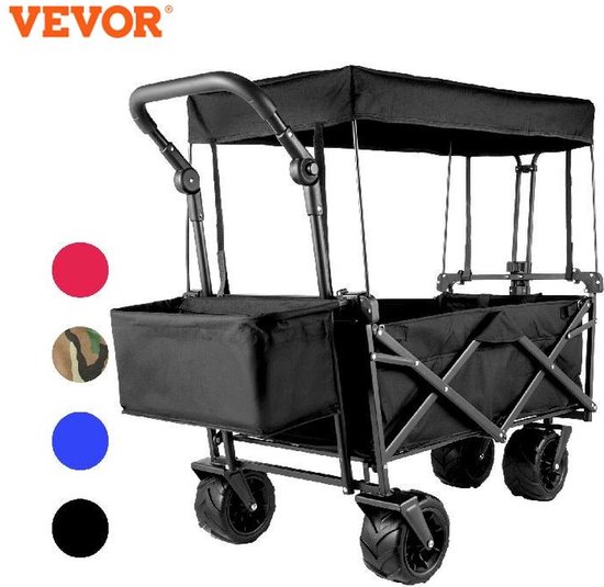 Bolderkar Opvouwbaar - Bolderkar - Bolderwagen - Bolderkar Kinderenvervoer - Bolderkar Opvouwbaar Met Massieve - Bolderkar Opvouwbaar Luchtbanden - Bolderkar Opvouwbaar Met Duwstang - Zwart van Bolderkar