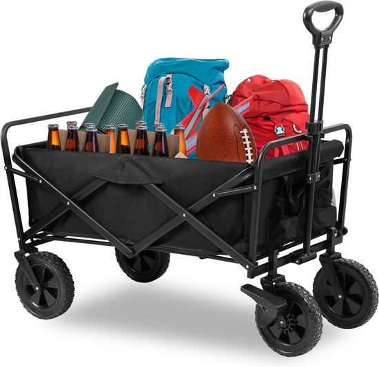 Bolderkar Opvouwbaar - Bolderwagen 96L - Draaibare wielen - Handige opbergvakken - Verstelbare hendel - Zwart van TecTake