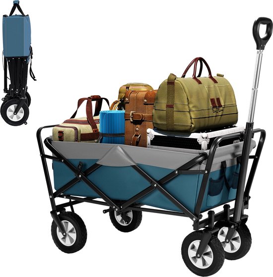 Bolderkar Opvouwbaar - Bolderwagen - Bolderwagen met stevig frame - Grijs/Blauw - Draaibare wielen - Verstelbare hendel - 80 KG Draagkracht - Inklapbaar van Bolderkar