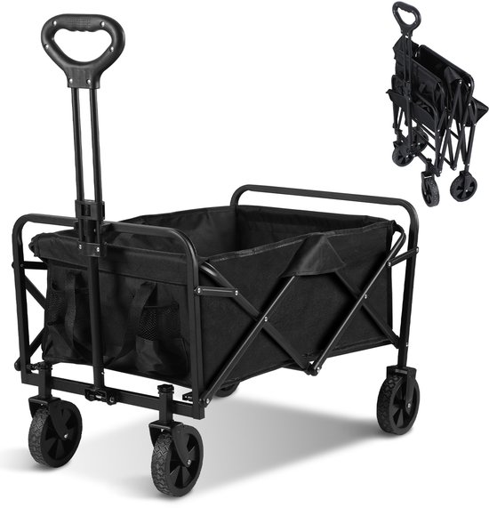 Bolderkar Opvouwbaar - Bolderwagen Sterk Frame - 60L Inhoud - 80KG Draagkracht - Kinderenvervoer - Bolderkarren - Zwart Wagen Strandkar van Merkloos