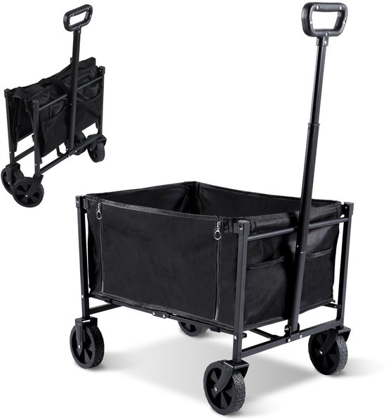 Bolderkar Opvouwbaar - Bolderwagen Sterk Frame - 80KG Draagkracht - 60L Inhoud - Kinderenvervoer - Bolderkarren - Zwart Wagen Strandkar - Extensible van Relaxdays