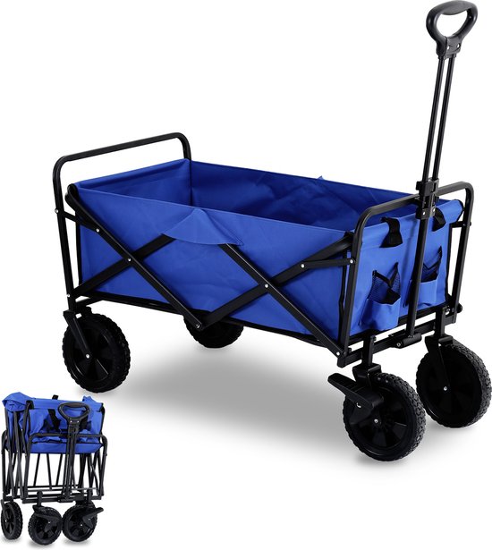 Bolderkar - Opvouwbaar - Bolderwagen - transportkar Kinderenvervoer Bolderkarren Tuinkar Kinderwagen met Duwstang Opvouwbare Draag Kar Bolder Wagen Strandkar Blauw van Merkloos