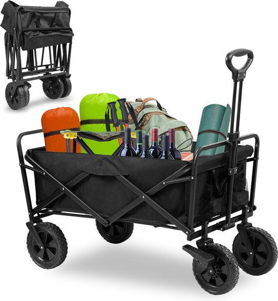 Bolderkar - Opvouwbaar - Bolderwagen - transportkar Kinderenvervoer Bolderkarren Tuinkar Kinderwagen met Duwstang Opvouwbare Draag Kar Bolder Wagen Strandkar Zwart van Bolderkar Opvouwbaar