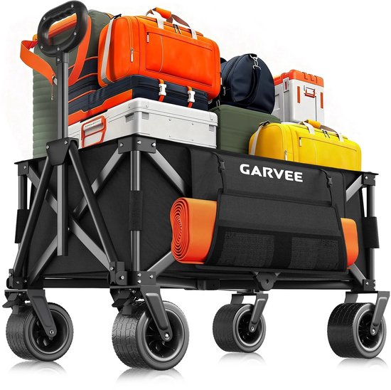 Bolderkar opvouwbaar - Camping trolley - Wagen Draagbare - Outdoor aanhangwagen - Grote Capaciteit - Picknick en Bbq - Bolderwagen met Duwstang - Wagen Strandkar - handkar op wieltjes - Zwart