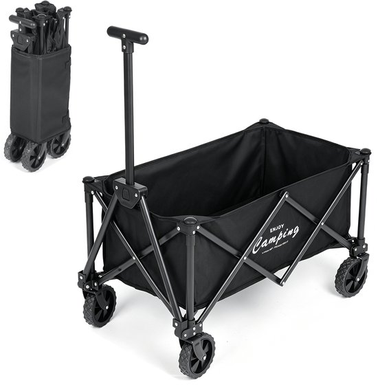Bolderkar Opvouwbaar – Compacte Transportkar 73x49x36 cm – 150 kg Draagvermogen – Stevige Terreinwielen voor Gras, Zand en Bestrating – Inklapbare Handkar voor Camping, Strand en Tuin – Zwart