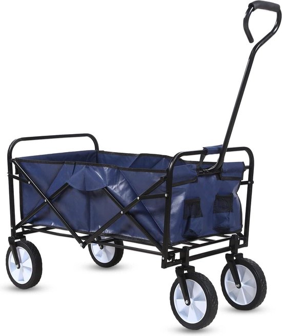 Bolderkar opvouwbaar draagbare tuinwagen - 360 graden draaibare antislipwielen - verstelbaar handvat - 100 kg gewichtscapaciteit - gelegeerd staal - blauw van Bolderkar Opvouwbaar