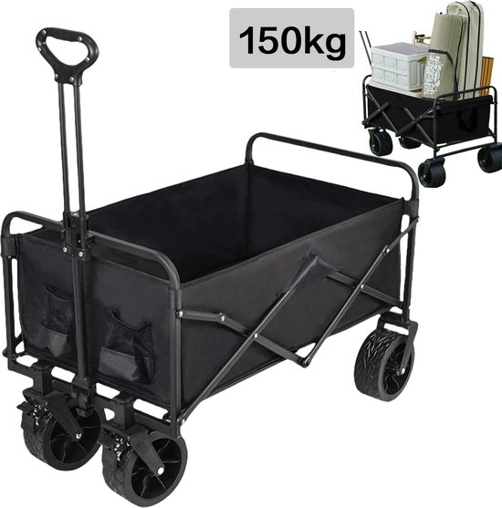 Bolderkar Opvouwbaar en draagbaar-150kg draagvermogen-Picknick-Supermarkt-Vissen, Boodschappen doen-Boodschappenwagentje, Kampeerwagentje - Opvouwbare staarttafeltrolleys 51*60*83cm LOutdoor Vierwielig(Kleur:Zwart) van Merkloos