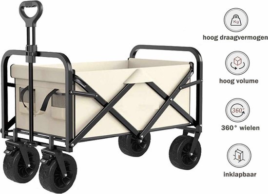 Bolderkar Opvouwbaar en draagbaar(Kleur:Wit) Outdoor Vierwielig-200kg draagvermogen-Picknick, Supermarkt, Vissen, Boodschappen doen - Boodschappenwagentje, Kampeerwagentje - Opvouwbare staarttafeltrolleys 47*74*90cm van Merkloos