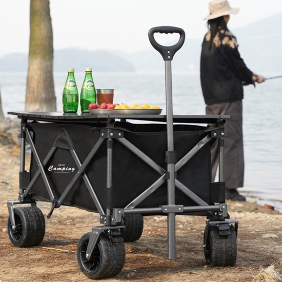 Bolderkar Opvouwbaar – Grote Transportkar 90x35x45 cm – 300 kg Draagvermogen – Terreinwielen met 360° Draaifunctie en Rem – Handkar voor Camping, Strand en Tuin – Zwart