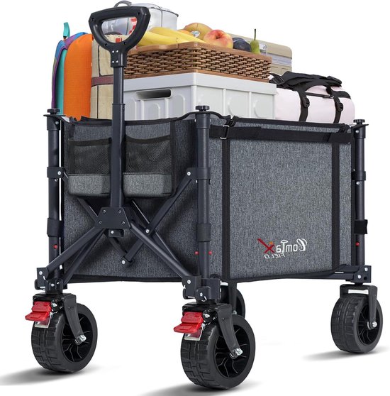 Bolderkar Opvouwbaar - Handkar met Wielen - Vervoeren van Spullen - Grote All-Terrain Wielen - 120 Liter Capaciteit - Grijs
