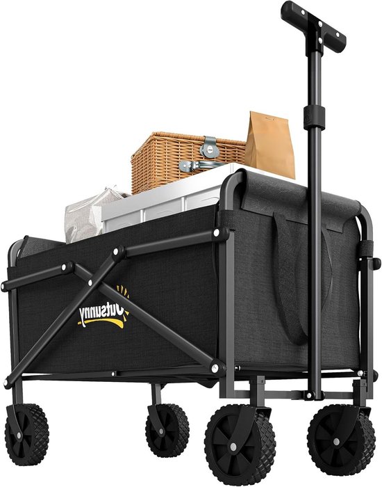 Bolderkar Opvouwbaar - Handkar Transportkar - Spullen Vervoeren - Verstelbare Handgreep - 60 kg Draagvermogen - Zwart