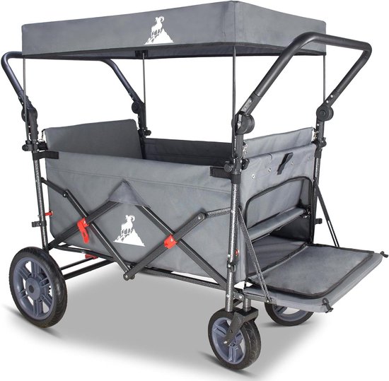 Bolderkar Opvouwbaar - Handwagen Inklapbaar - Familie Uitjes - Met 2 Stoelen - 120 kg Draagkracht - Grijs van Bolderkar Opvouwbaar