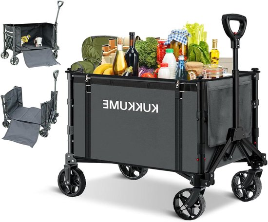Bolderkar Opvouwbaar - Handwagen Inklapbaar - Tuin Boodschappen Transport - 360 Graden Draaibaar - 120 Liter Capaciteit - Zwart