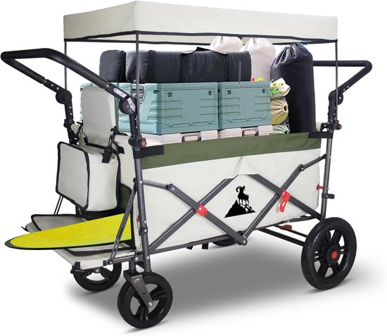Bolderkar Opvouwbaar - Handwagen Transport - Spullen Vervoeren - Met Dak En Remmen - 120 kg Draagkracht - Groen Beige