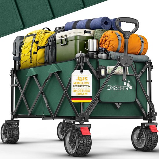 Bolderkar Opvouwbaar - Handwagen Transportkar - Dingen Vervoeren - XXL Laadvolume 215L - Max 150 kg - Groen