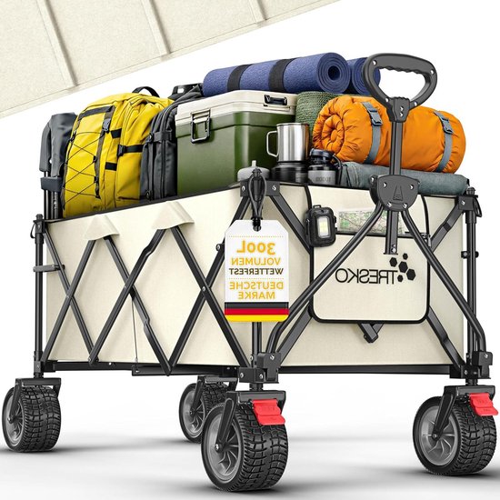 Bolderkar Opvouwbaar - Handwagen Transportkar - Tuin Werk Strand - XXL Laadvolume 300L - 150 kg Capaciteit - Beige