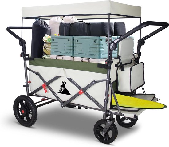 Bolderkar Opvouwbaar - Handwagen Transportkar - Zaken Vervoeren - Met Dak En Remmen - 120 kg Draagkracht - Groen Beige