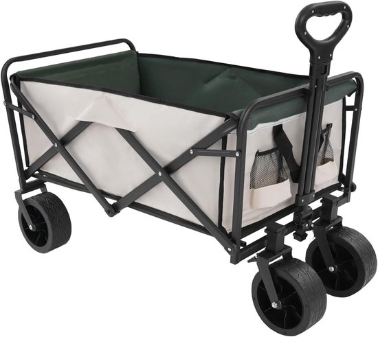 Bolderkar Opvouwbaar - Handwagen Transportwagen - Buitengebruik Tuinieren - Brede All-Terrain Wielen - 115 kg Draagvermogen - Kaki