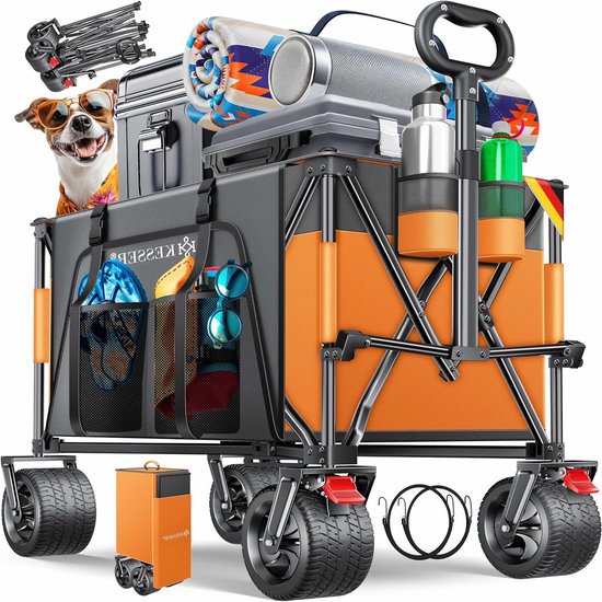 Bolderkar Opvouwbaar - Handwagen Tuin - Spullen Vervoeren - Extra Brede Wielen - 300 Liter Capaciteit - Zwart
