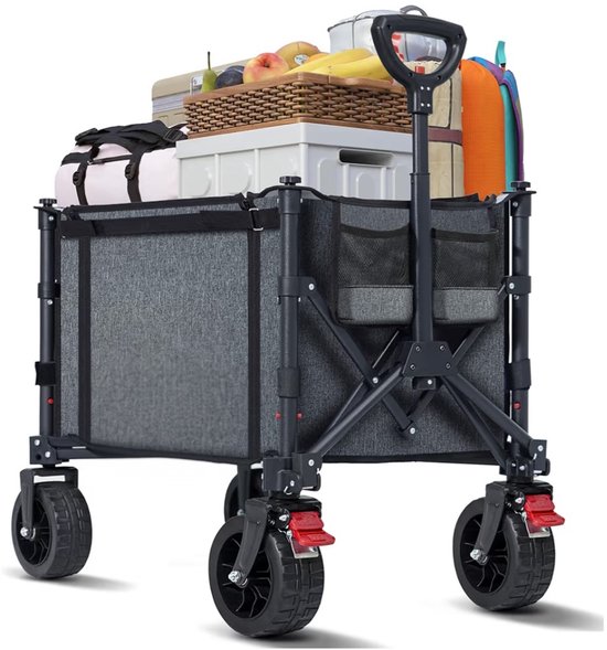 Bolderkar opvouwbaar met grote all-terrain wielen 120 l, 100 kg opvouwbare bolderkar met remmen, strandwagen voor strand, tuin, camping, winkelen van Merkloos