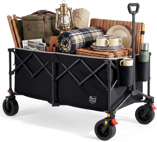 Bolderkar Opvouwbaar met Grote Wielen – Opvouwbare Bolderkar met Ergonomische Trekstang – Camping, Strand, Tuin & Boodschappen