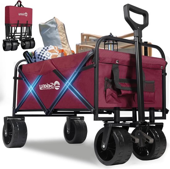 Bolderkar opvouwbaar met rem - transportwagen all-terrain wielen - 120 kg draagkracht - rood van Merkloos