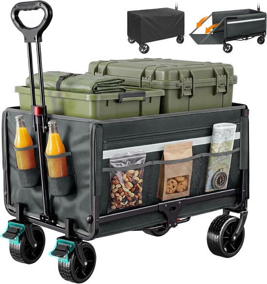 Bolderkar Opvouwbaar - Strandkar Transportkar - Spullen Vervoeren - Met Achterklep - 120 Liter - Zwart van Bolderkar Opvouwbaar
