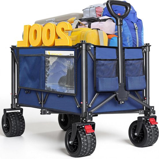 Bolderkar Opvouwbaar - Strandwagen Handkar - Buitenshuis Transport - Met Remmen - 200 Liter - Blauw
