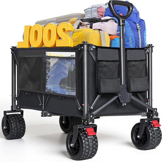Bolderkar Opvouwbaar - Strandwagen Handkar - Buitenshuis Transport - Met Remmen - 200 Liter - Zwart