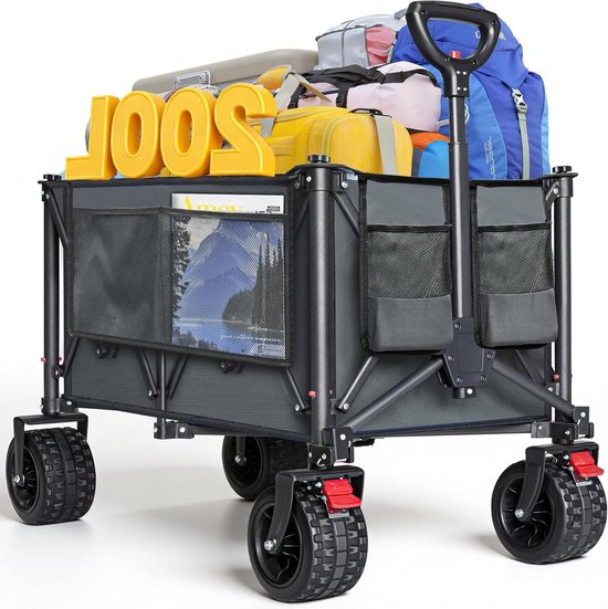 Bolderkar Opvouwbaar - Strandwagen Handwagen - Buitenshuis Transport - Met Remmen - 200 Liter - Grijs van Merkloos