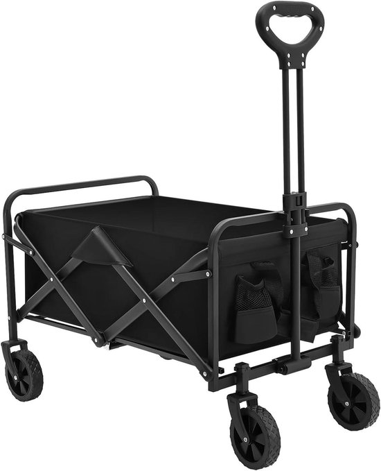 Bolderkar Opvouwbaar - Strandwagen Handwagen - Spullen Vervoeren - Grote Zwenkwielen - 80 kg Draagvermogen - Zwart
