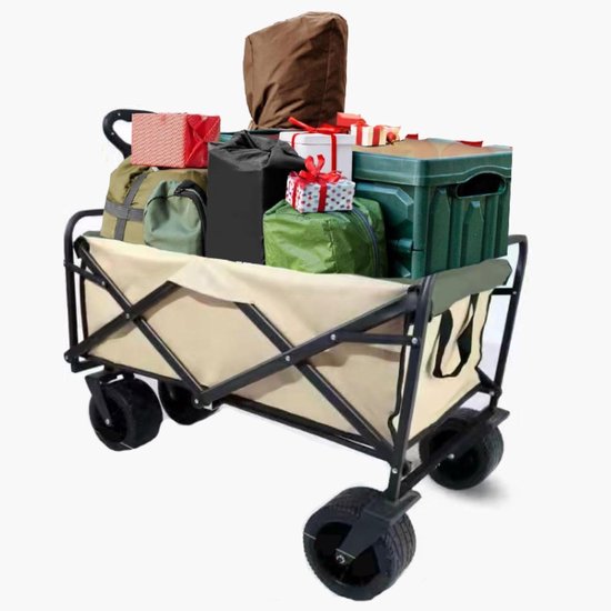 Bolderkar Opvouwbaar - Strandwagen Tuinwagen - Boodschappen Vervoeren - Voor Alle Terreinen - 150 kg Belastbaar - Beige