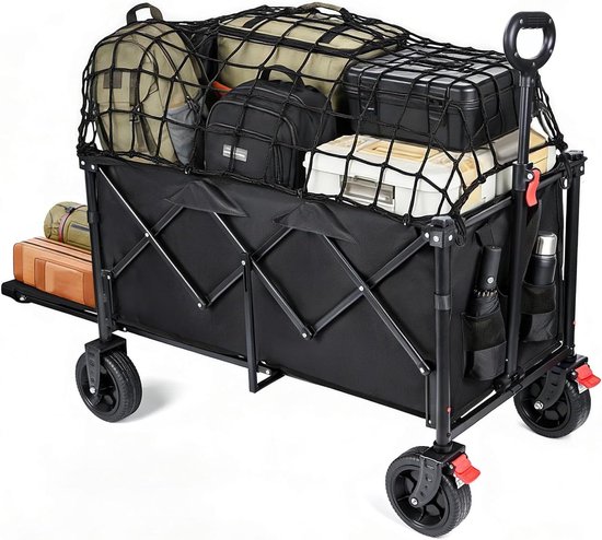 Bolderkar Opvouwbaar - Strandwagen Tuinwagen - Vervoer Zware Lasten - 4-Weg Vouwsysteem - 150-230 Liter - Zwart