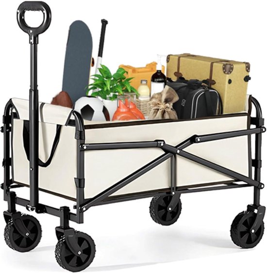 Bolderkar Opvouwbaar - Strandwagen Tuinwagen - Vervoeren van spullen - Met Remmen - 175 kg draagkracht - Beige van Bolderkar Opvouwbaar