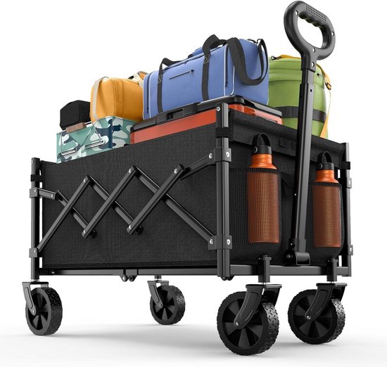 Bolderkar Opvouwbaar - Transportkar Outdoor - Spullen Vervoeren - 160 kg Draagvermogen - 120 Liter Volume - Zwart