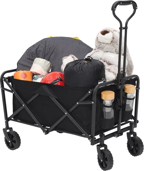 Bolderkar Opvouwbaar - Transportkar Tuin - Spullen Vervoeren - 100KG Draagkracht - 90 x 50 x 75 CM - Zwart