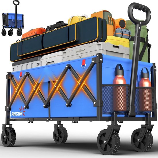 Bolderkar Opvouwbaar - Transportkar Tuin - Spullen Vervoeren - Lichtgewicht Ontwerp - 95 cm Hoog - Blauw