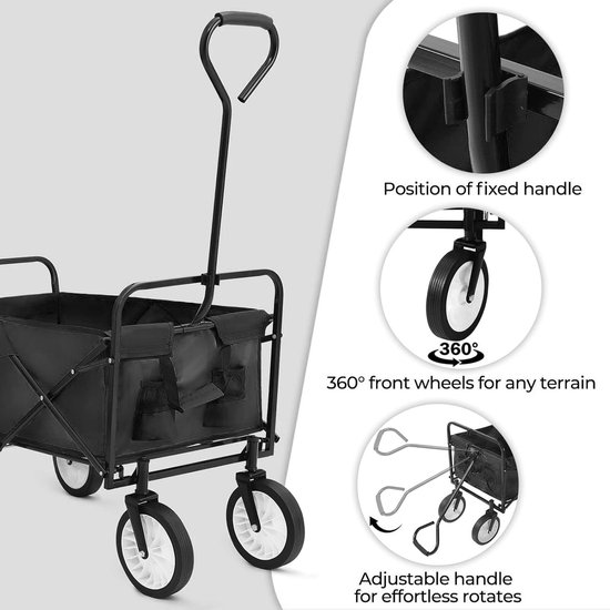 Bolderkar Opvouwbaar - Transportwagen Handkar - Outdoor Transport - Grote Laadcapaciteit - 98 Liter - Zwart