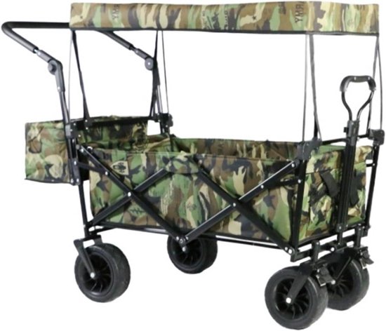 Bolderkar Opvouwbaar - Transportwagen Trolley - Buitenactiviteiten Opslag - Afneembare Luifel - 100 x 47 cm - Groen