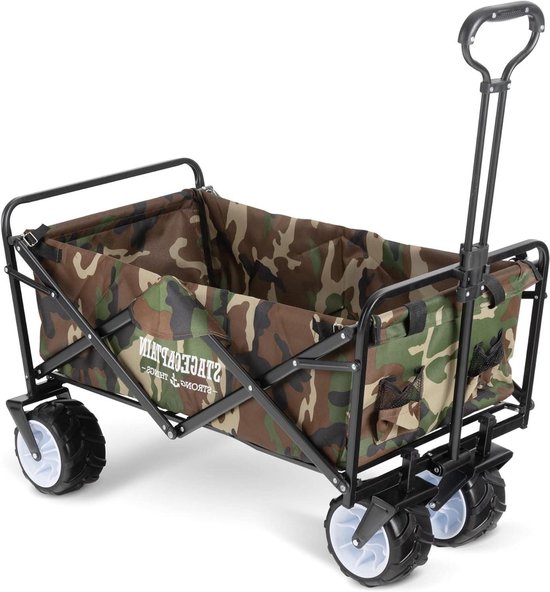 Bolderkar Opvouwbaar - Transportwagen Trolley - Buitengebruik - Extra Brede Banden - 80 kg Draaglast - Camouflage van Bolderkar Opvouwbaar
