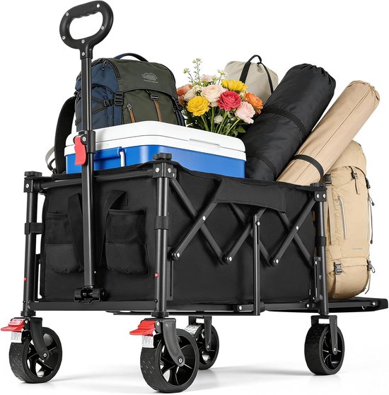 Bolderkar Opvouwbaar - Transportwagen Tuinwagen - Strand en Camping - Uitschuifbare Achterklep - 110L Capaciteit - Donker