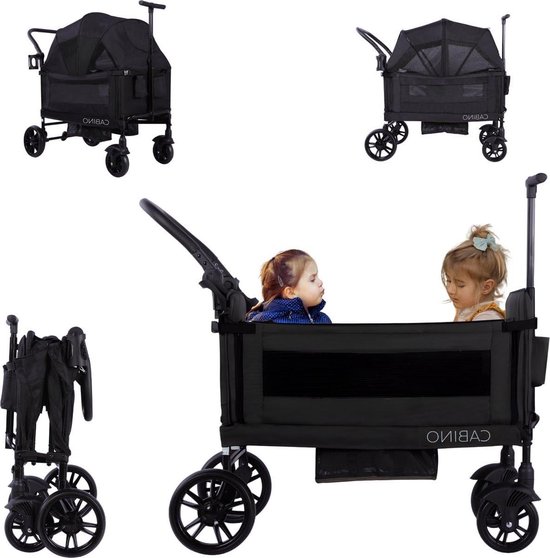 Bolderkar Opvouwbaar - Trekkar Kinderen - Dagtochten Strand - Verstelbare Handgreep - L 85 cm - Zwart