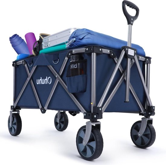 Bolderkar opvouwbaar XL 145 liter 150 kg belastbaarheid - strandwagen tuinwagen gereedschapswagen - inklapbaar met zijvak - verstelbare handgreep - blauw van Merkloos