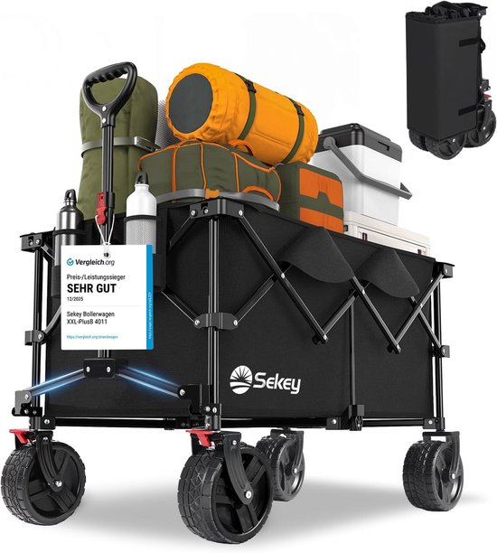 Bolderkar opvouwbaar XXL 200L - met remmen en extra brede all-terrain wielen - tot 150 kg belastbaar - voor outdoor, camping, tuin, strand en boodschappen
