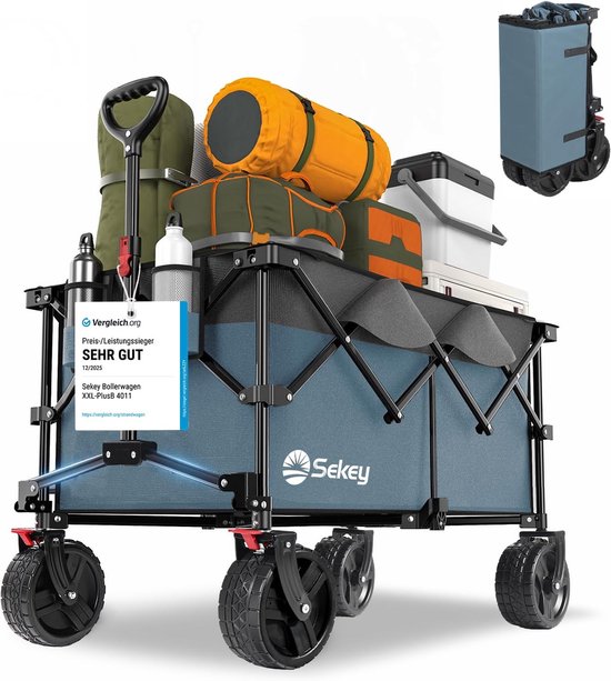Bolderkar opvouwbaar XXL 200L met remmen - tot 150 kg belastbaar - all-terrain bolderwagen met extra brede wielen - voor outdoor, camping, tuin, strand en boodschappen