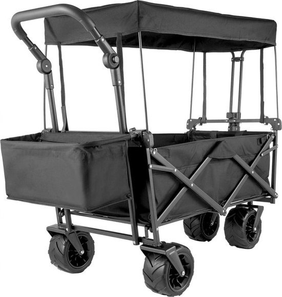 Bolderkar Opvouwbaar - Zwart - Bolderkarren - Bolderwagen - Bolderkar Kinderenvervoer - Camping Vouwwagenkar - Tuinkar - Anti slip wiel - Bolderkar Opvouwbaar Massieve banden - Bolderkar Opvouwbaar Met Duwstang - max 100 kg van Bolderkar