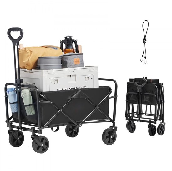 Bolderkar - Opvouwbare handkar en strandwagen - Terreinwielen 12,7 cm - Draagvermogen 100 kg - Robuuste constructie - Bekerhouders - Voor strand, kamperen en winkelen van Merkloos