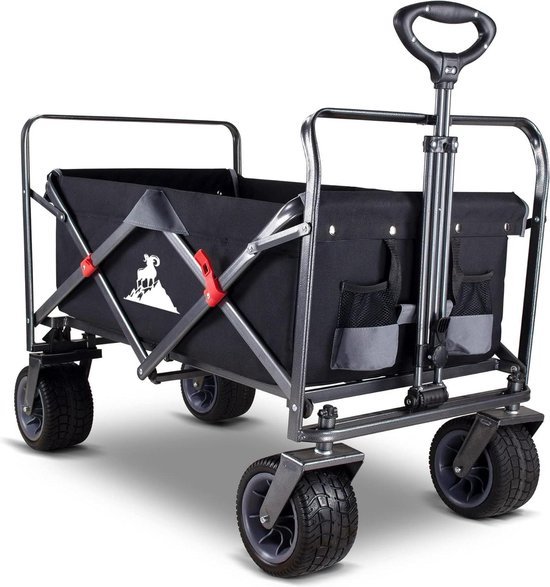 Bolderkar opvouwbare handwagen - all-terrain autobanden - inklapbaar transportwagen - strandwagen - maximale belasting 120 kg - zwart/grijs van Travellife