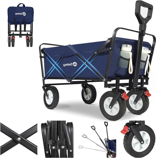 Bolderkar Opvouwbare transportwagen met rubberen wielen 200 kg tuinkarren - voor oneffen terrein opvouwbare handwagen - blauw van AREBOS